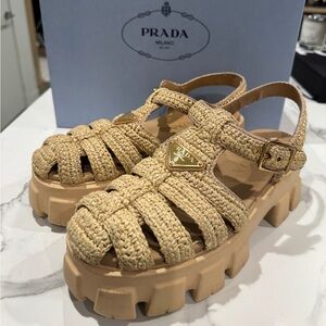 Prada Monolith Raffia Platform Sandal